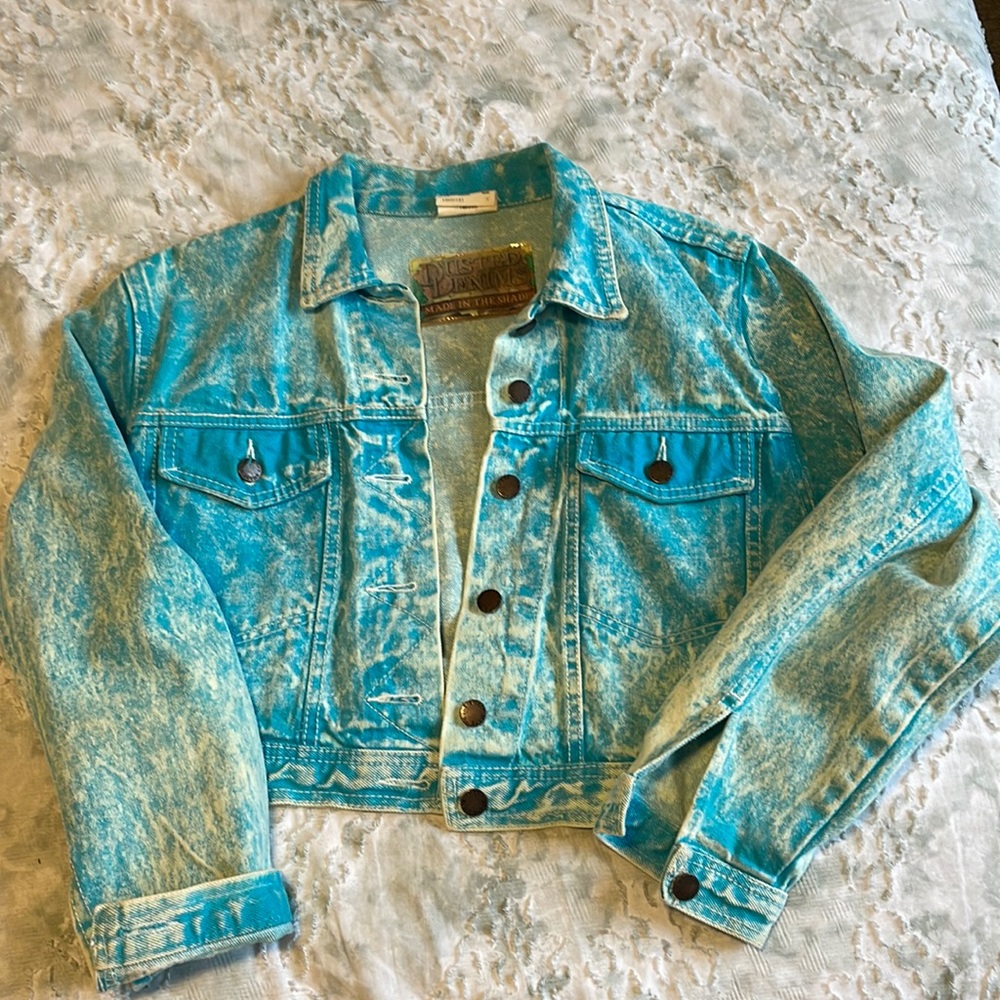 Vintage Dusted Denim Teal White Wash Jean Jacket